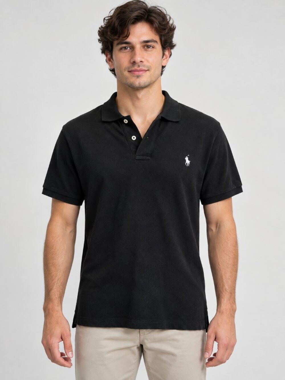 Polo Ralph Lauren Black Classic Fit Mesh Polo Shirt Men's M Cotton Preppy